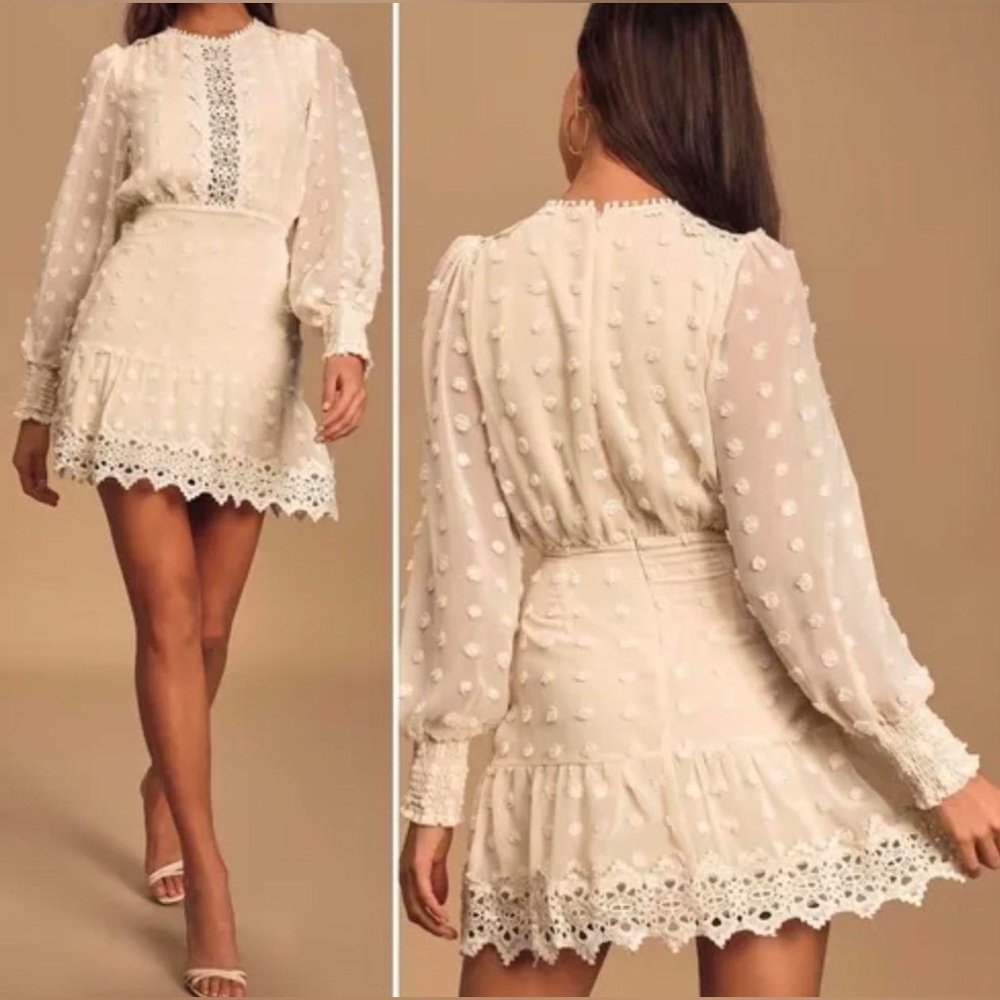Lulus Cream Lust or Love Long Sleeve Mini Dress, XS 🤍🍦 - Picture 2 of 9